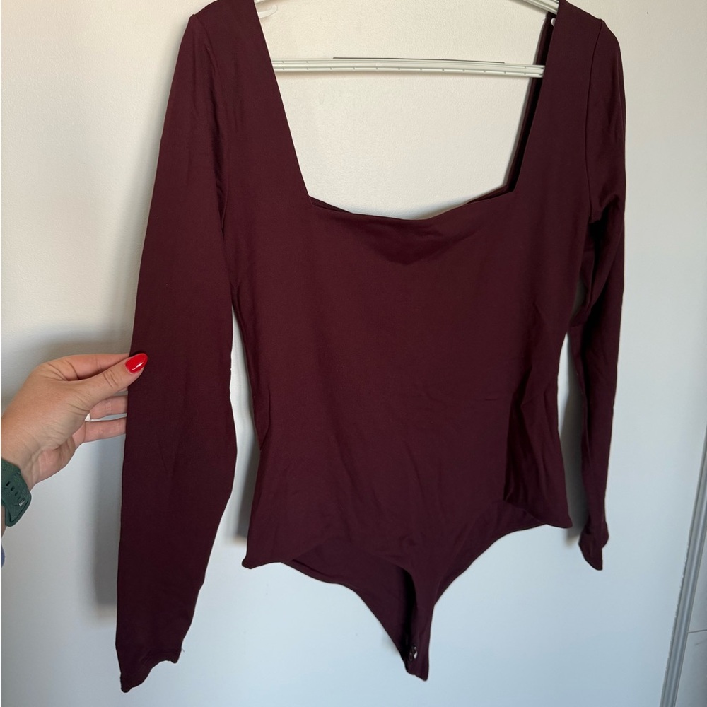 Nuuds Merlot Wide Square Neck Bodysuit Large